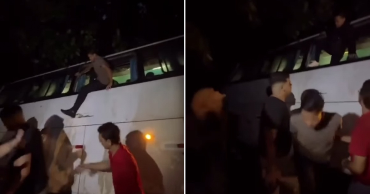 VÍDEO: Ônibus com estudantes de Camacan cai em buraco na BR-101