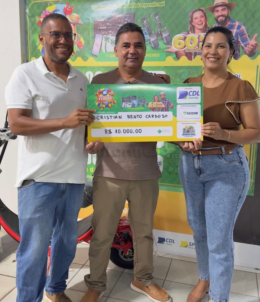 Cliente da Materloc é contemplado com prêmio de R$ 10 mil em sorteio da campanha da CDL Gandu