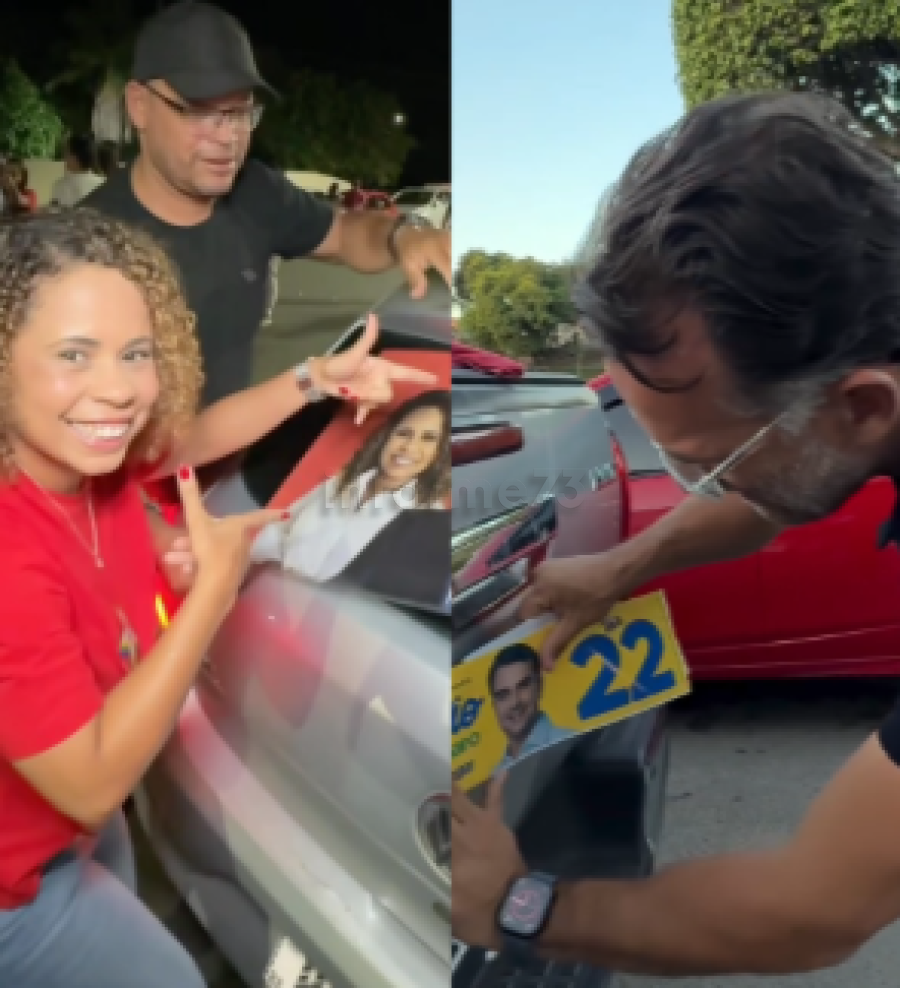 Adesivaços de Lula e Flávio Bolsonaro são realizados em pontos diferentes de Gandu nesta terça-feira (13)